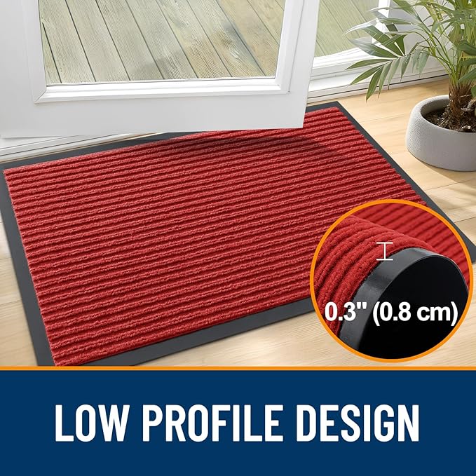 OLANLY Front Door Mat Indoor Outdoor Entrance, 2-Pack 29.5 x 17 Inch, Waterproof Heavy Duty Doormat, Fade Resistant, Low Profile, Easy Clean Patio Porch Welcome Floor Mats for Entry, Red