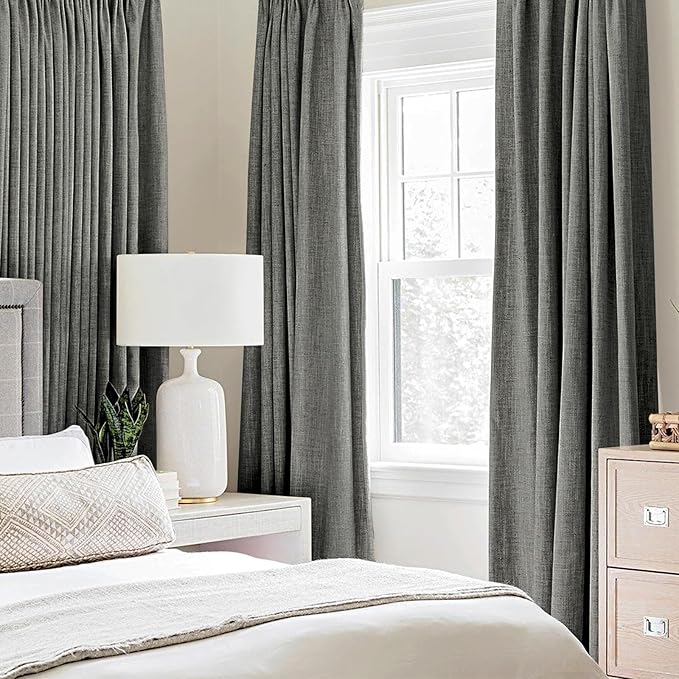 MIULEE Linen Texture Curtains for Bedroom Solid 100% Blackout Thermal Insulated Dark Grey Curtains Grommet Room Darkening Curtains/Draperies Luxury Decor for Living Room Nursery 52x120 Inch (2 Panels)