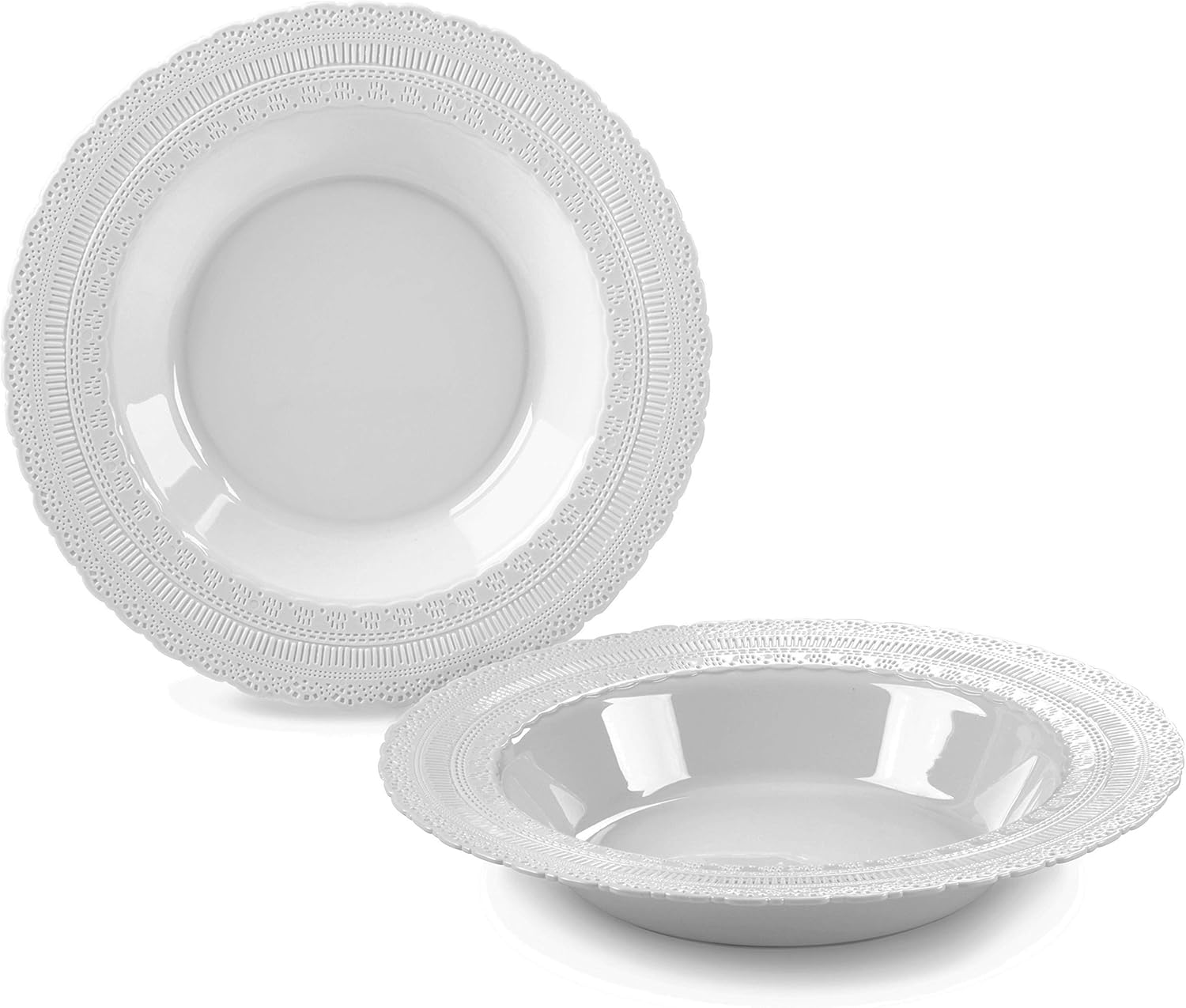 " OCCASIONS " 60 Piece Plates Pack, Extra Heavyweight Vintage Wedding Party Disposable Bowls (14oz Soup Bowl, Chateau in Light Gray)