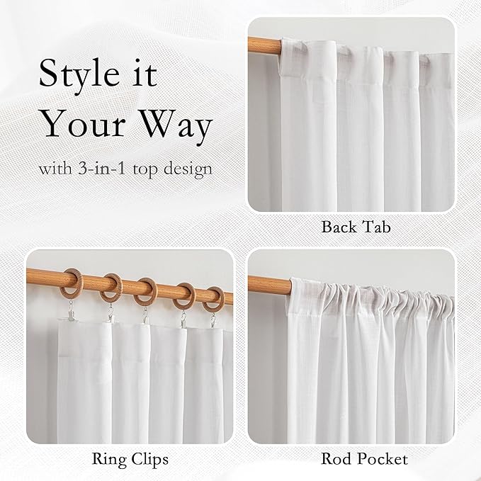 MYSKY HOME White Curtains 84 Inch Length for Living Room, Semi Sheer Window Drapes for Doorways Sliding Glass Door Cotton Blend Soft Touch Light Filtering 1 Panel, 100" Wide per Panel, White