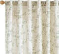 Lazzzy Farmhouse Linen Curtains Extra Long Green Floral Curtains 108 Inch Length Back Tab Drapes for Living Room Bedroom Light Filtering Country Vintage Rod Pocket, 2 Panels, Green on Beige