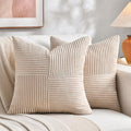 Fancy Homi 2 Packs Tan Decorative Throw Pillow Covers 18x18 Inch for Living Room Couch Bed, Rustic Farmhouse Boho Home Decor, Soft Corss Corduroy Patchwork Textured Square Beige Cushion Case 45x45 cm