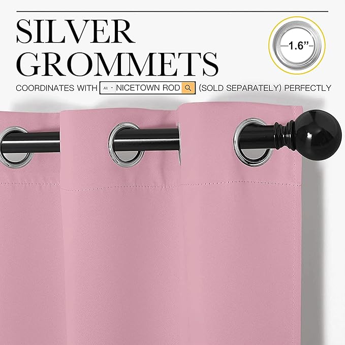 NICETOWN Blackout Window Curtains 60 inch Length 2 Panels, 34 x 60 Inch, Rouge Pink, Grommet Top Room Darkening Thermal Insulated Solid Vertical Drapes for Bedroom/Kid Room