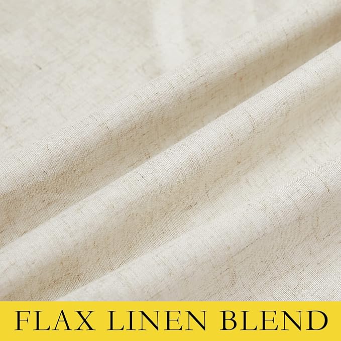 NICETOWN Natural Thick Linen Blend 100% Blackout Curtains 70" Long 2 Panels Set for Bedroom, 34" Wide, Rustic Grommet Thermal Insulated Flax Textured Full Blackout Window Draperies with White Liners