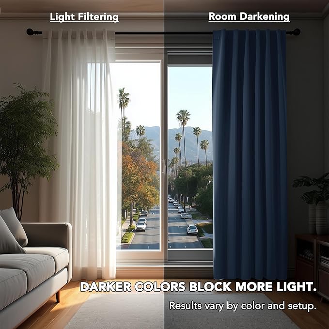 Deconovo Blackout Curtains, Thermal Insulated, W52 x L63 2 Panels, Back Tab, Machine Washable, Room-Darkening Drapes for Bedroom/Living Room Stone Blue