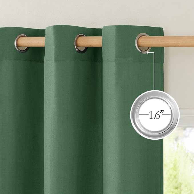 NICETOWN Olive Green Linen Kitchen Window Curtains Over Sink, Grommet Thick Linen Olive Green Short Window Treatments Privacy Assured with Light Filtering for Bedroom/Bathroom, W34 x L36, 2 Panels