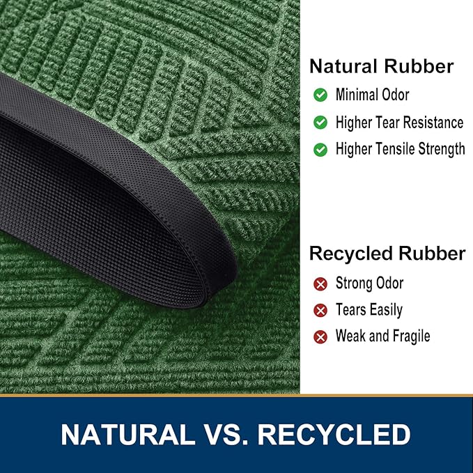 Smiry Front Door Mat Outside Entrance, Heavy Duty Sturdy Natural Rubber Doormat, Trap Dirt and Moisture, Easy Clean Low Profile Welcome Floor Mats for Indoor Outdoor Entry, 47x23 Inch, Green