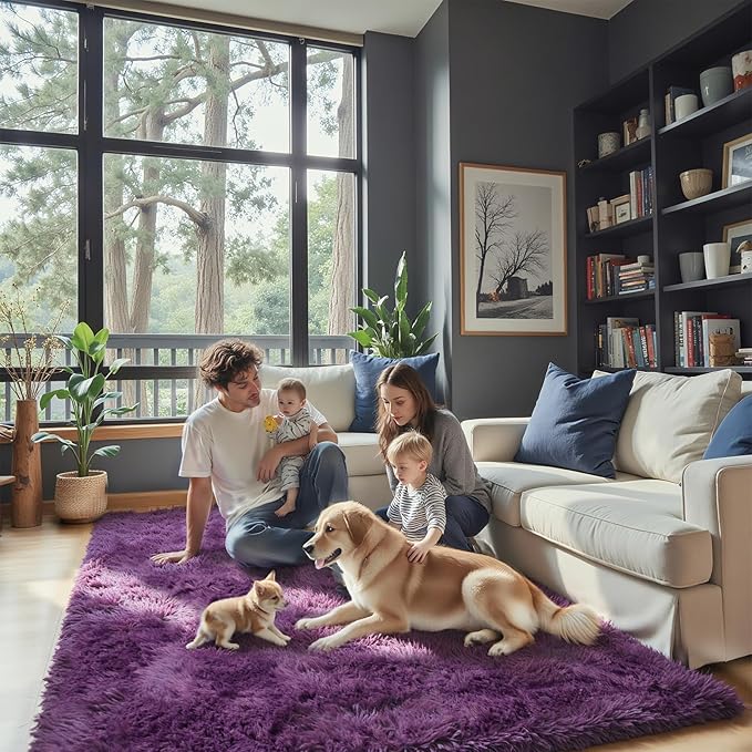 8x10 Area Rugs for Living Room Bedroom, Large Area Rug Shaggy Carpet Soft Plush Furry Bedside Rug, Rugs for Home Decor (Grape Purple, 8 x 10)