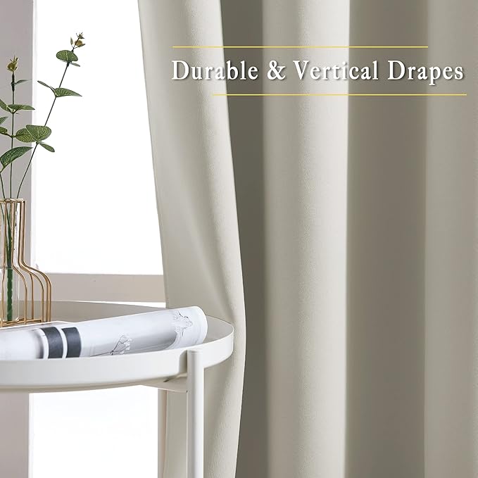 NICETOWN Room Darkening Window Curtains 72 inches Long, Thermal Insulated Grommet Room Darkening Window Treatments for Bedroom/Living Room, Natural, Set of 2, W37 x L72