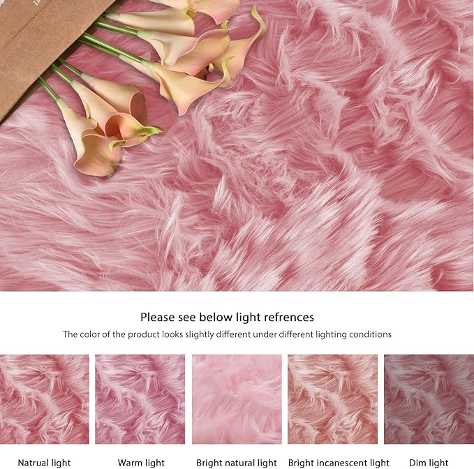 ORINOVA Pink Faux Sheepskin Fluffy Fur Rugs for Bedroom Machine Washable Fuzzy Area Rugs for Living Room Runner Rugs for Hallway 2x6