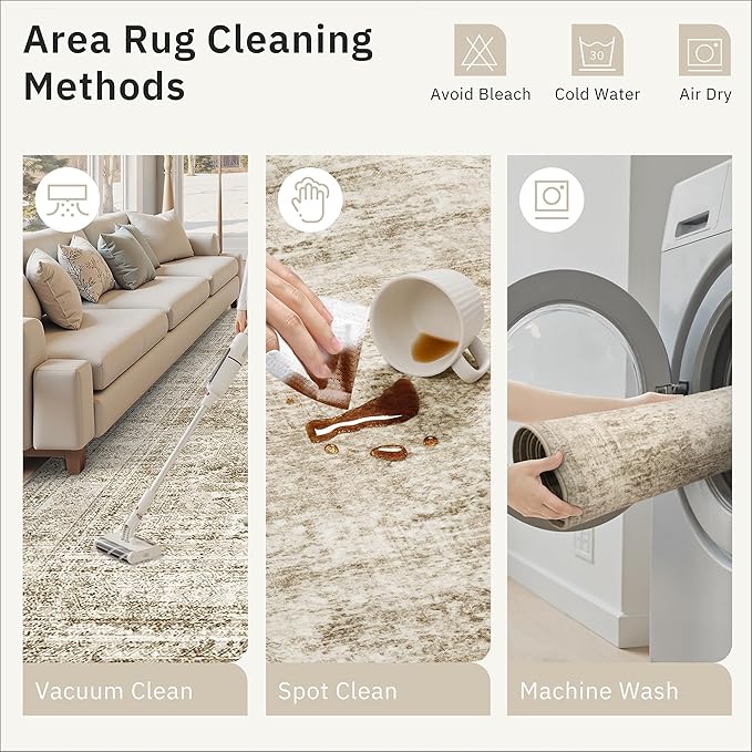 Area Rugs 4x6 for Living Room, Vintage Washable Rugs for Dining Room, Kitchen, Non-Slip Area Rug Brown