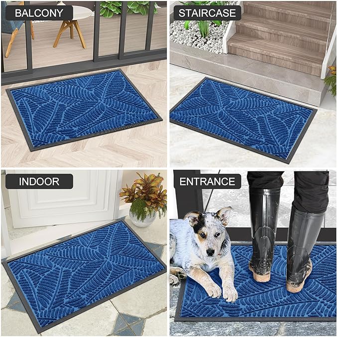 Colorxy Waterproof Doormat, Sturdy Natural Rubber Front Door Mats, Non Slip Low Profile Indoor Outdoor Entrance Mat, Stain Resistant Easy Clean Floor Mat for Patio or Entryway, 47''x24'', Light Blue