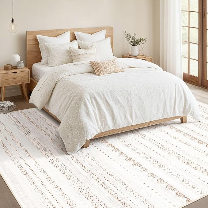 Nakagishi 5x8 Area Rug Living Room: Washable Boho Large Neutral Soft Farmhouse Rugs Stain Resistant Modern Indoor Floor Non-Slip Carpet for Bedroom Nursery Kids Playroom Office Dining Room Dorm- Brown