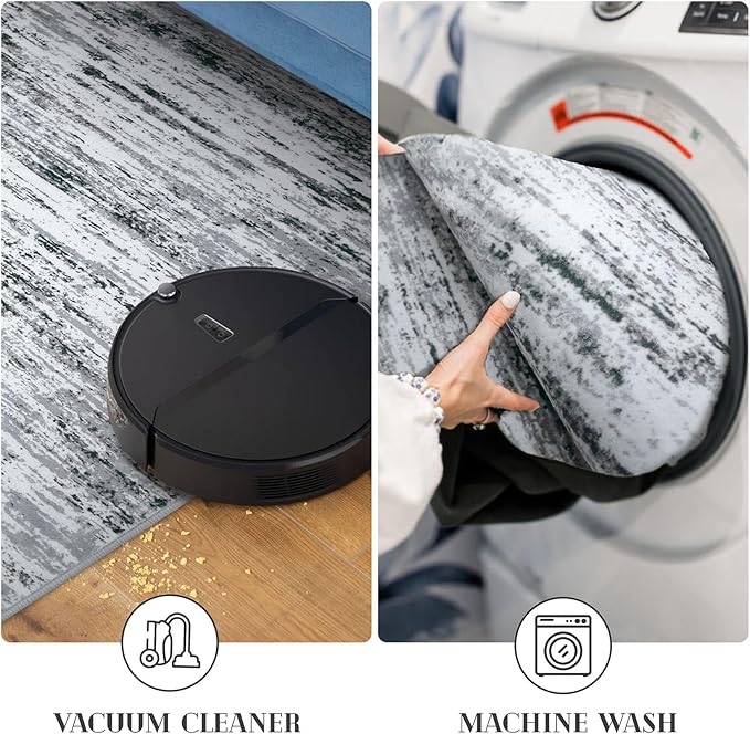 Lansny Modern Abstract Small Area Rug Indoor 3x5 Washable Rug Non-Slip Soft Entryway Rug Black Gray White Kitchen Mats Thin Print Faux Wool Floor Carpet Throw Rugs for Entrance Bedroom Home Decor