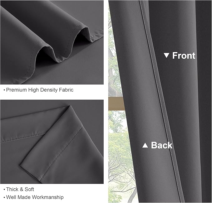 PONY DANCE Gray Short Blackout Curtains for Bedroom, Back Tab & Rod Pocket Solid Thermal Insulated Light Blocking Drapes for Kitchen/Bathroom/Basement Small Window, 42 W x 45 L, Grey, 2 Panels