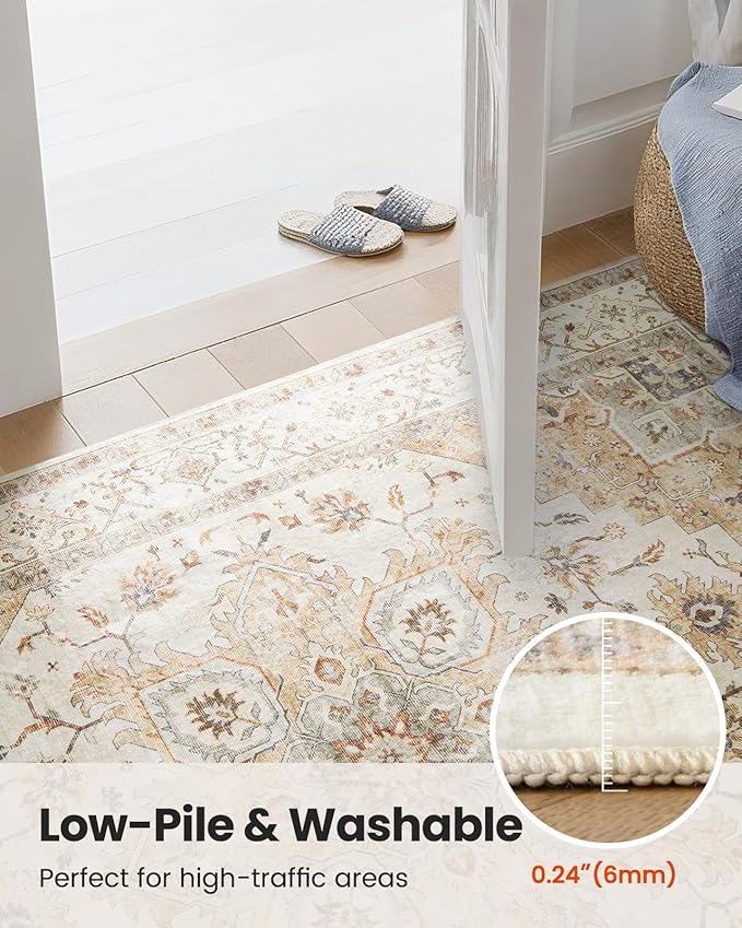 AMADA HOMEFURNISHING 3x5 Washable Area Rug, Low-Profile Entryway Rug with Non-Slip Backing & Durable Edge Binding, Vintage Rugs for Bedroom, Entryway & Kitchen