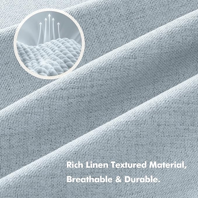 MIULEE 100% Blackout Linen Curtains for Bedroom, Chambray Blue Solid Luxury Decor Thermal Insulation Room Darkening Drapes for Living Room Nursery Back Tab Rod Pocket 42 x 90 Inches, 2 Panels