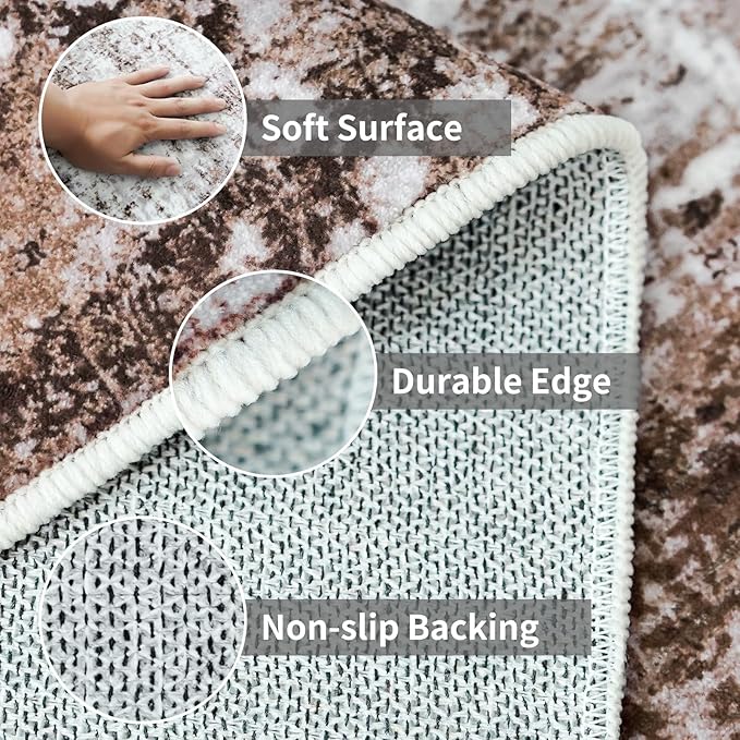 2x3 Small Washable Area Rug: Non-Slip Indoor Door Mat for Entrance Doorway Kitchen Bedroom Living Room - Abstract Farmhouse Throw Rug for Modern Home Decor Brown Khaki White