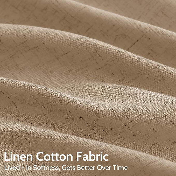 Nanspring Sand Beige Curtains 108 Inches Long for Living Room Linen Burlap Simple Modern Luxury Curtains Back Tab Floor to Ceiling High Window Sheer Curtain for Bedroom Office 52x108, 2 Panels