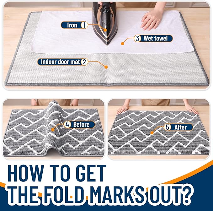 OLANLY Front Door Mat, Non-Slip Rubber Backing, Dirt Resistant and Absorbent, Washable, Easy to Clean Low-Profile Indoor Doormat for Back Door, Entryway, Inside Entrance, 32x20, Grey