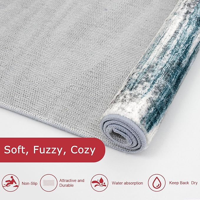 KOZYFLY Runner Rug 3x10 Modern Ombre Runners for Hallways, Washable Rugs for Bedroom Non-Slip Soft Stain Resistant Striped, Print Blue Abstract Carpet for Living/Laundry/Kid Room