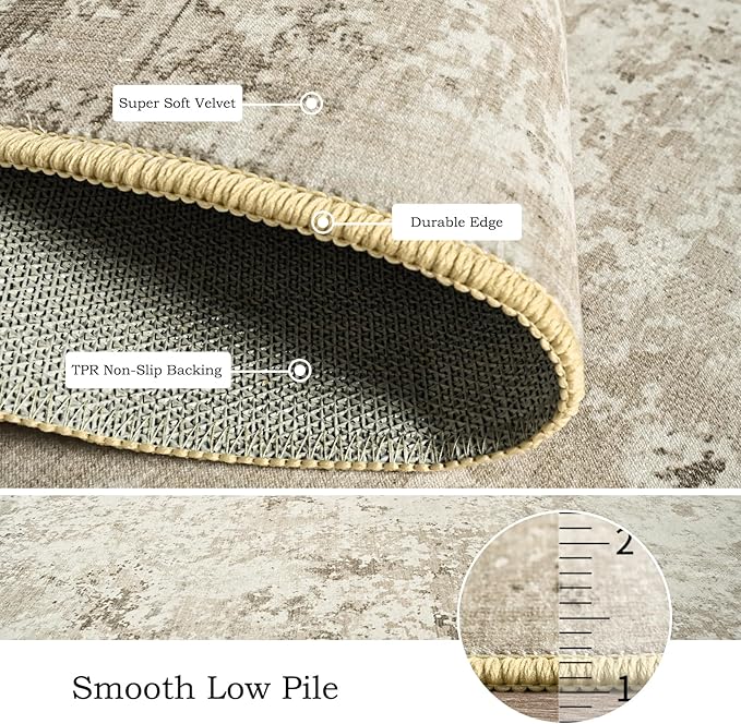 Toneed Abstract Area Rug Modern Washable Rug Soft Non Slip Rug Low Pile for Bedroom Living Room Dining Room Beige 4x6 Feet