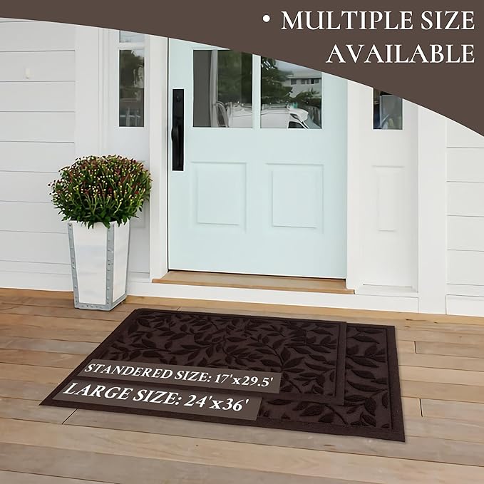 Coffee Brown Leaves Fall Outdoor Indoor Entrance Doormats, Absorbent Durable Heavy Duty Welcome Front Door Mat,Thick Natural Rubber Back,Easy Clean Entryway Mat 17x30 Inch, Low Profile
