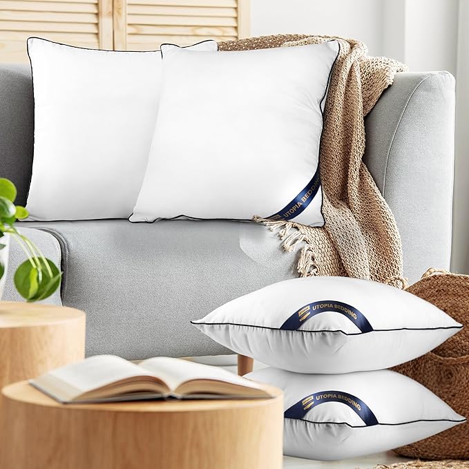 Utopia Bedding Throw Pillow Inserts (Pack of 6, White), 16 x 16 Inches Decorative Indoor Pillows for Sofa, Bed, Couch, Cushion Sham Stuffer