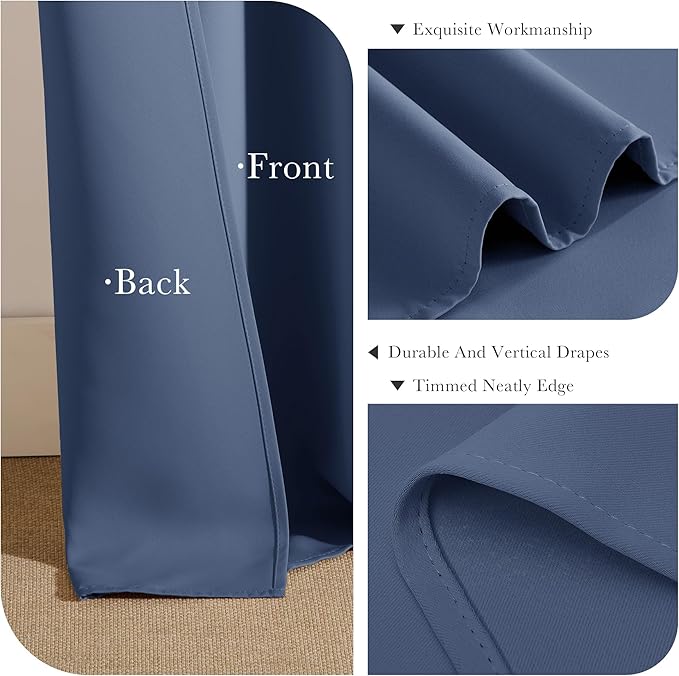 PONY DANCE Blackout Curtains Thermal Insulated Window Treatment Panels Room Darkening Blackout Drapes for Living Room Back Tab/Rod Pocket Bedroom Draperies (2 Panels,Blue Haze, 52x63 Inch)