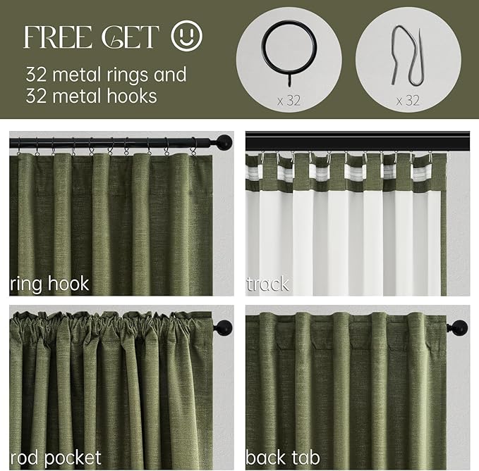 Olive Green Curtains 120 Inch Long 2 Panels Set for Living Room Bedroom Large Window Extra Long Back Tab Rod Pocket Pleated Light Blocking Saving Energy Thermal Insulated 100% Blackout Drapes