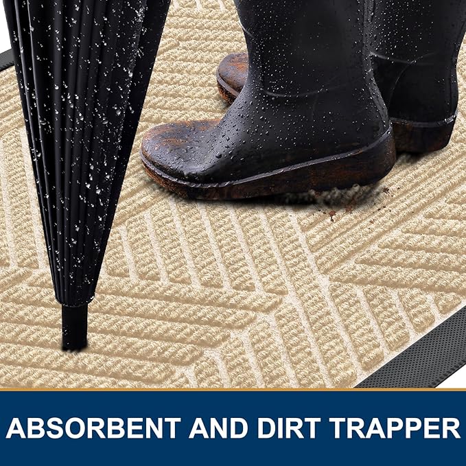 Smiry Front Door Mat Outside Entrance, Heavy Duty Sturdy Natural Rubber Doormat, Trap Dirt and Moisture, Easy Clean Low Profile Welcome Floor Mats for Indoor Outdoor Entry, 59x23 Inch, Beige
