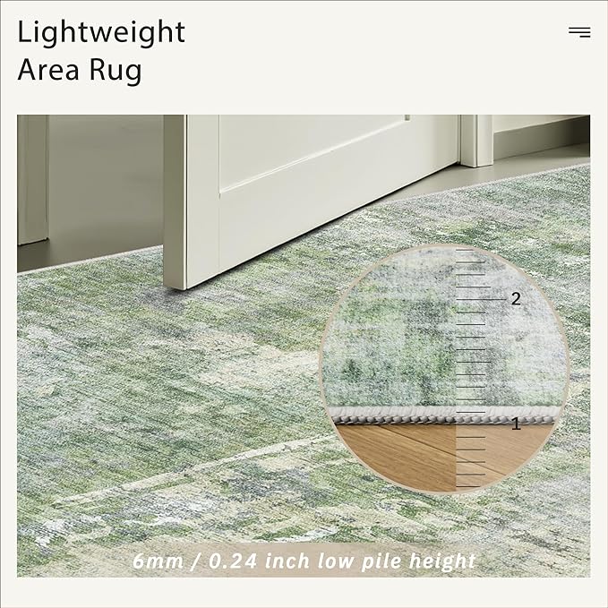 Soalmost 5x5 Green/Ivory Round Rug 5ft Living Room Circle Rug Vintage Round Area Rug Non Slip Indoor Carpet for Entryway Dining Room Bedroom