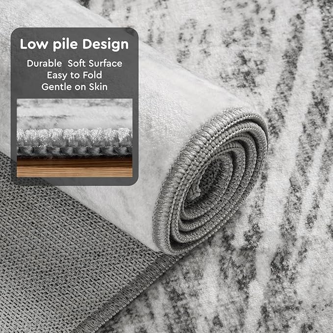 8x10 Area Rugs for Living Room-Machine Washable Rug Ultra Soft Non Slip Area Rug Modern Abstract Dahlia Indoor Carpet Rugs for Bedroom Dining Room Playroom Nursery Bedside Office, Grey
