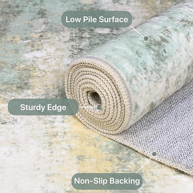 BEIMO 2x3 Rugs for Entryway Entrance Kitchen Bathroom, Machine Washable Modern Abstract Soft Area Rug, Low Pile Indoor Floor Carpet with Non Slip Backing, Light Green