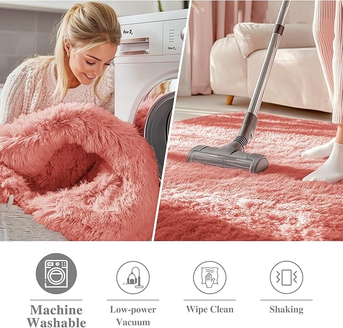 OLANLY Rust Red Round Rugs for Bedroom - Machine Washable, 6 ft Circle Area Rugs for Living Room, Soft and Fluffy Shaggy Carpet for Teen Girl and Boys, Nursery Rooms, Dorms, Home Decor Aesthetic