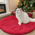 OLANLY Red Round Rugs for Bedroom - Machine Washable, 3 ft Circle Area Rugs for Living Room, Soft and Fluffy Shaggy Carpet for Teen Girls and Boys, Nursery Rooms, Dorms, Home Decor Aesthetic