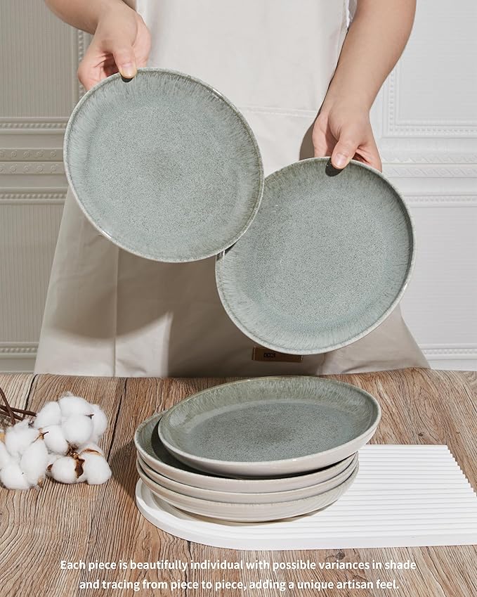 Ceramic Plates, 8.0 Inch Round Stoneware Salad Plates Use for Dessert, Salad, Appetizer, Microwave and Dishwasher Safe, Scratch Resistant Small Dinner Plate of 6