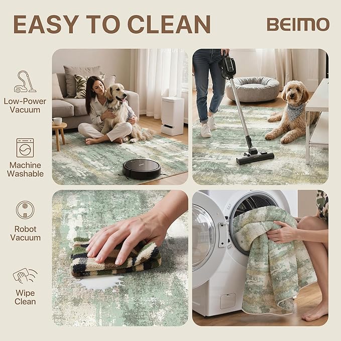 BEIMO Reversible 2'6"x6' Runner Rugs for Hallway, Modern Abstract Dual-Sided Runners for Entryway, Machine Washable Soft Low Pile Kitchen Runner, Includes Non-Slip Rug Pad, Green & Grey