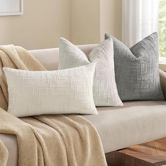 decorUhome Neutral Grey Chenille Euro Sham Throw Pillow Covers 22x22 Set of 2 Textured Soft Cozy Slubby Couch Pillow Covers Modern Farmhouse Boho Decorative Pillow Cases for Bed Sofa Living Room
