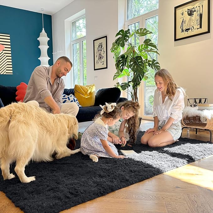 OLANLY 3x6 Machine Washable Runner Rugs for Hallway, Soft Fluffy Shaggy Bedside Rugs for Bedroom, Living Room, Indoor Floor Carpet for Kids Girls and Boys, Nursery Rooms, Home Decor Aesthetic, Black