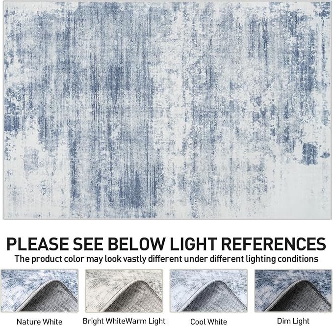 8x10 Area Rugs Washable Rug: Modern Abstract Living Room Rug Soft Anti-Skid Thin Carpet Indoor Floor Non-Shedding Carpets for Bedroom Dining Room Farmhouse Nursery Home Office Blue White