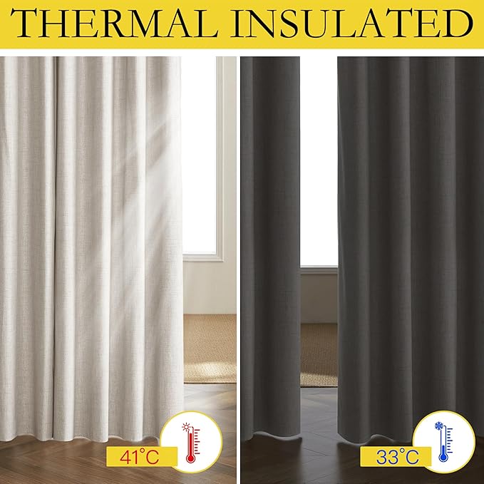 NICETOWN Brich Vintage Open Linen Weave Flax Thermal Curtains, 100% Blackout Curtains 108" Long for Dining Room, Soundproof Window Treatment Drapes for Hall Room, 52" Wide Per Panel, Set of 2
