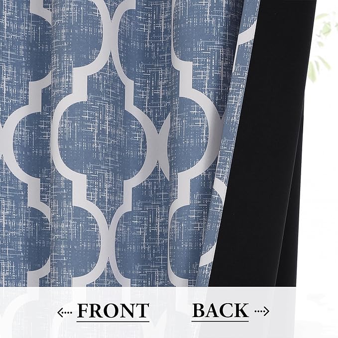 Beauoop 100% Blackout Curtains 72 Inches Long 2 Panels for Bedroom Living Room Blue Moroccan Geo Room Darkening Thermal Insulated Soundproof Grommet Top Window Treatments Drapes, 50x72 Set of 2