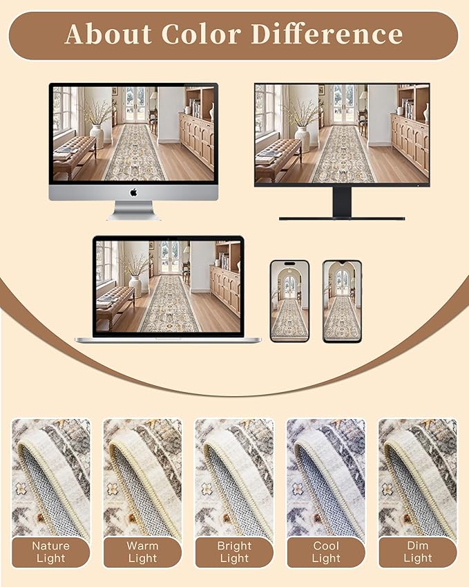 Madane Area Rug 3x5, Washable Entryway Rugs Printed Vintage Rugs for Bedroom Non Slip Indoor Kitchen Runner for Living Room Laundry Room Playroom Soft Non-Slip Floor Carpets, Brown/Gold