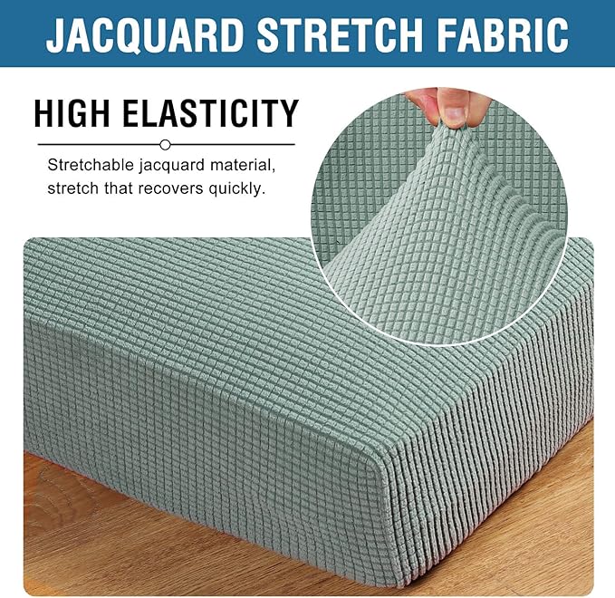 H.VERSAILTEX Super Stretch Individual Seat Cushion Covers - Sofa & Couch Cushion Slipcover Sets - Thick Jacquard Textured Twill Fabric (3 Piece XL, Sage)