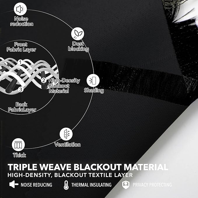 Deconovo Short Blackout Curtains for Small Windows Thermal Insulated Rod Pocket and Back Tab Curtains 42Wx45L Inch Black 2 Panels