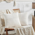 Fancy Homi 2 Packs Cream White Decorative Throw Pillow Covers 22x22 Inch for Living Room Couch Bed, Rustic Farmhouse Boho Home Decor, Soft Corss Corduroy Patchwork Accent Square Cushion Case 55x55 cm