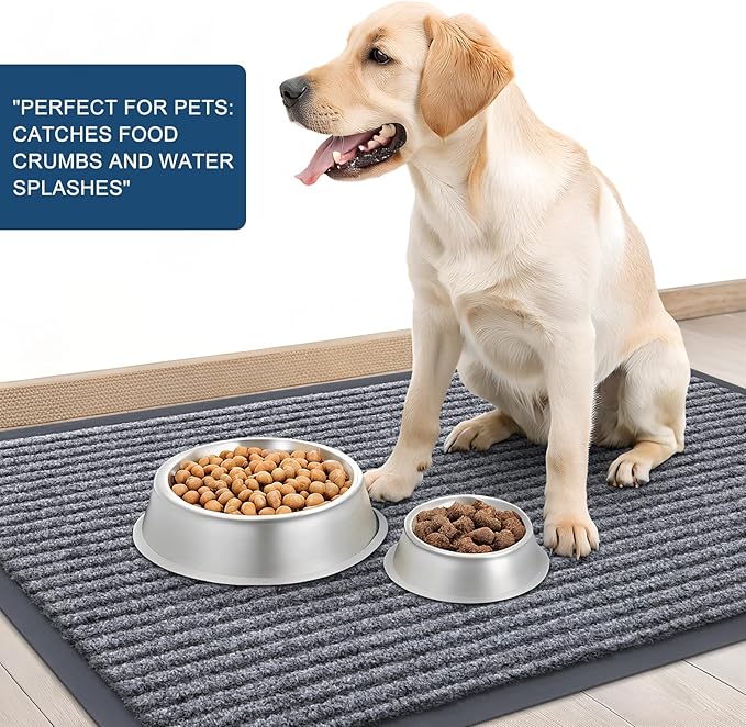 OLANLY Front Door Mat Indoor Outdoor Entrance, 2-Pack 29.5 x 17 Inch, Waterproof Heavy Duty Doormat, Fade Resistant, Low Profile, Easy Clean Patio Porch Welcome Floor Mats for Entry, Light Gray