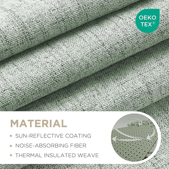 Joydeco Linen Blackout Curtains for Bedroom - 100% Light Blocking 1 Panels, Sage Green Drapes 100" W x 90" L, Thermal Insulated Room Darkening Curtains for Living Room, Rod Pocket & Back Tabs