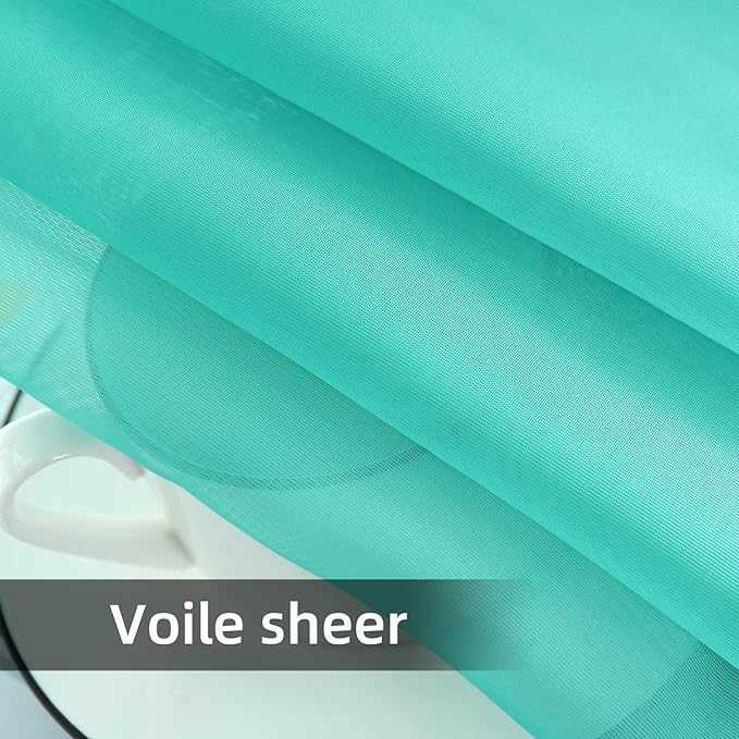 youleyar Solid Sheer Rod Pocket Curtain Voile Draperies 2 Panels White Beige Black Grey Coffee 52 Inch Width 84 Inch Long 1 Pair for Kitchen Bedroom Children Living Room Yard (Turquoise,52Wｘ84L)